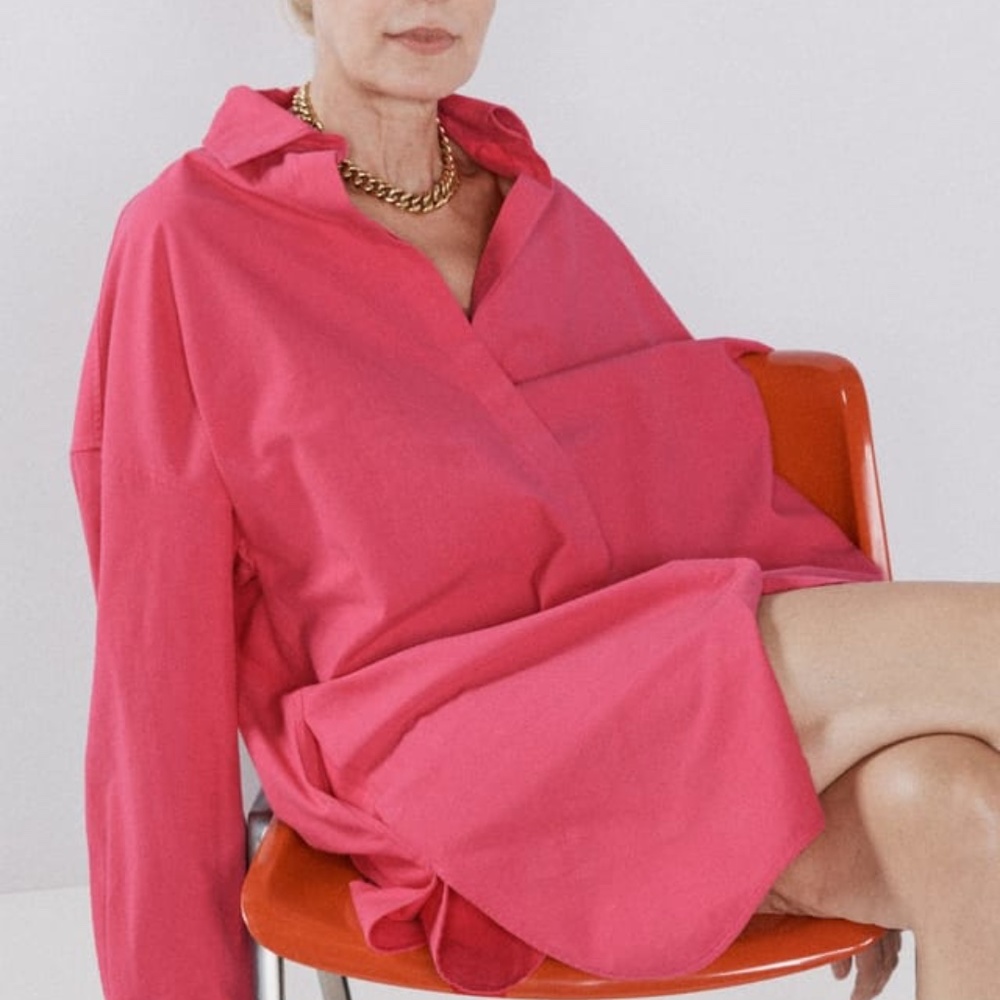 RAEY Bright Pink Oversized Cotton + Lyocell Shirt Dress L XL - Picture 4 of 11